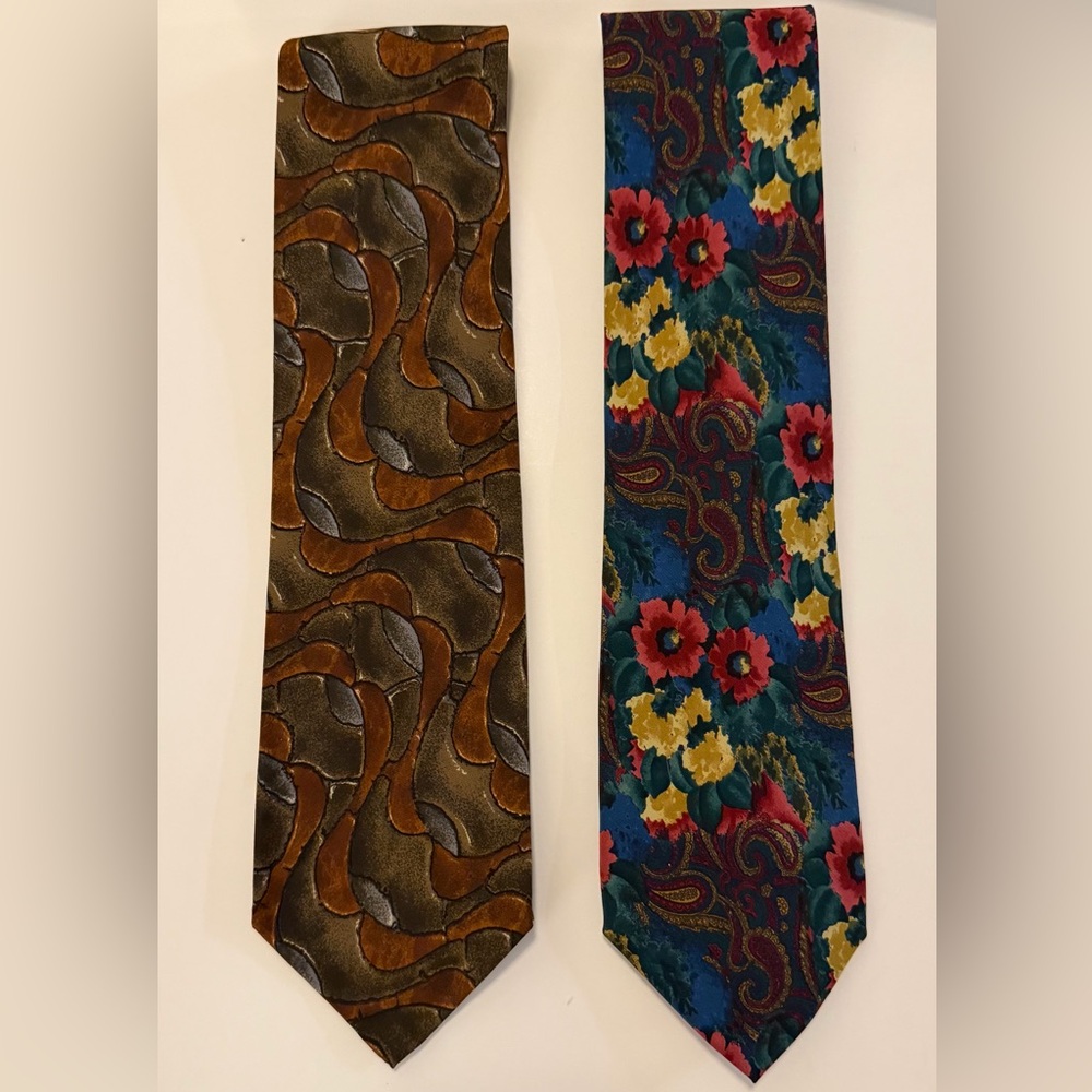 Vintage Ungaro Paris Silk Floral and Abstract Tie Bundle